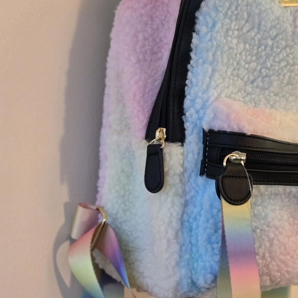LUV Betsey By Betsey Johnson Pastel Sherpa Rainbow Mini Backpack EUC main image 7